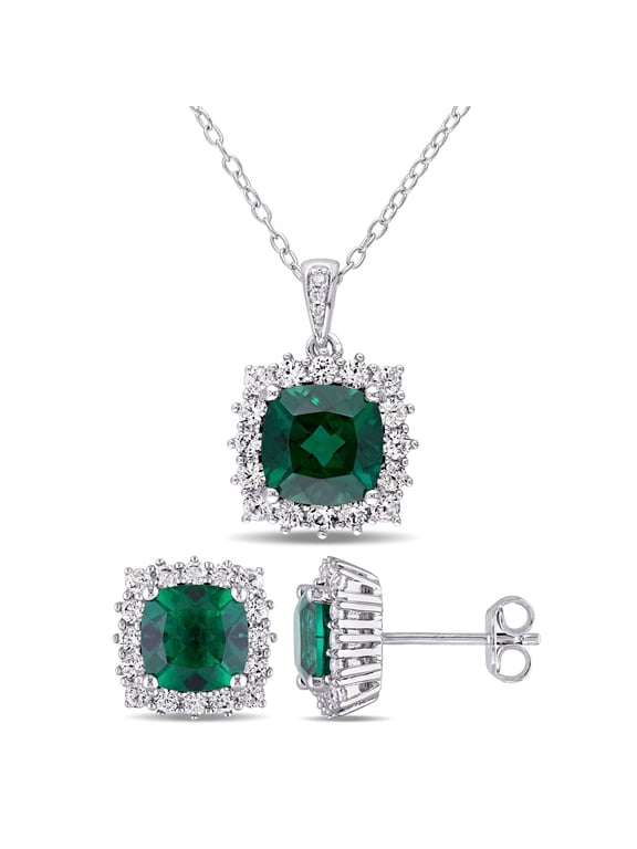 Women's Created Sapphire and Created Emerald Sterling Silver Jewelry Set
