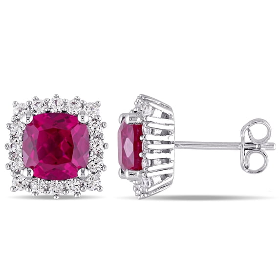 Everly Women's 4 7/8ct Created Ruby and Created White Sapphire Sterling Silver Halo Stud Earrings