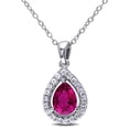 thumbnail image 1 of Everly Women's Created Ruby and Created White Sapphire Teardrop Halo Pendant with Chain, 1 of 9