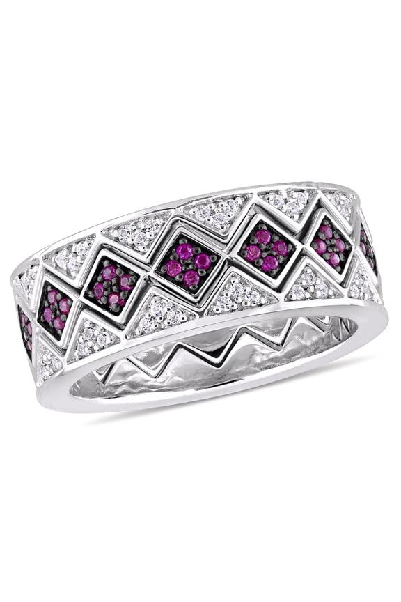 Women's Created Sapphire and Created Ruby Sterling Silver Ring
