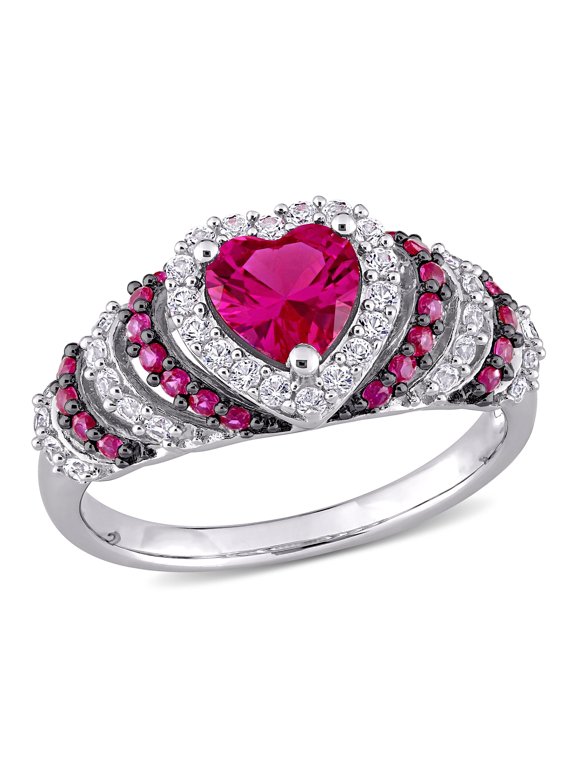 Women's Created Sapphire and Created Ruby Sterling Silver Ring