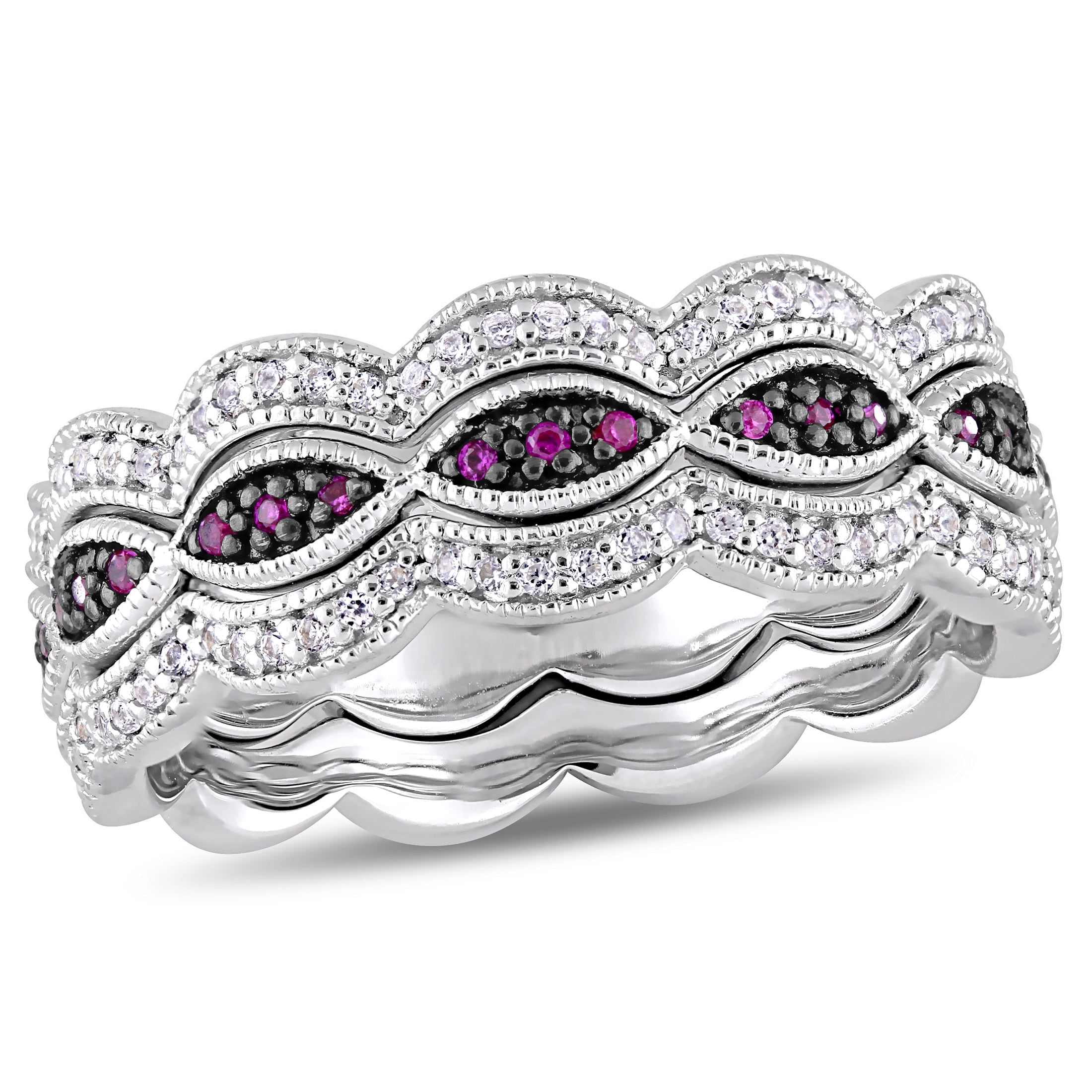 Everly Women's Created Sapphire and Created Ruby Sterling Silver Ring