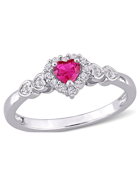 Women's Created Sapphire and Created Ruby Sterling Silver Ring