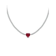 EVERLY Women's Created Sapphire and Created Ruby Sterling Silver Tennis Necklace