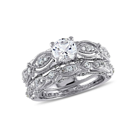 Everly Women's Created Sapphire and Diamond 10k White Gold Bridal Set