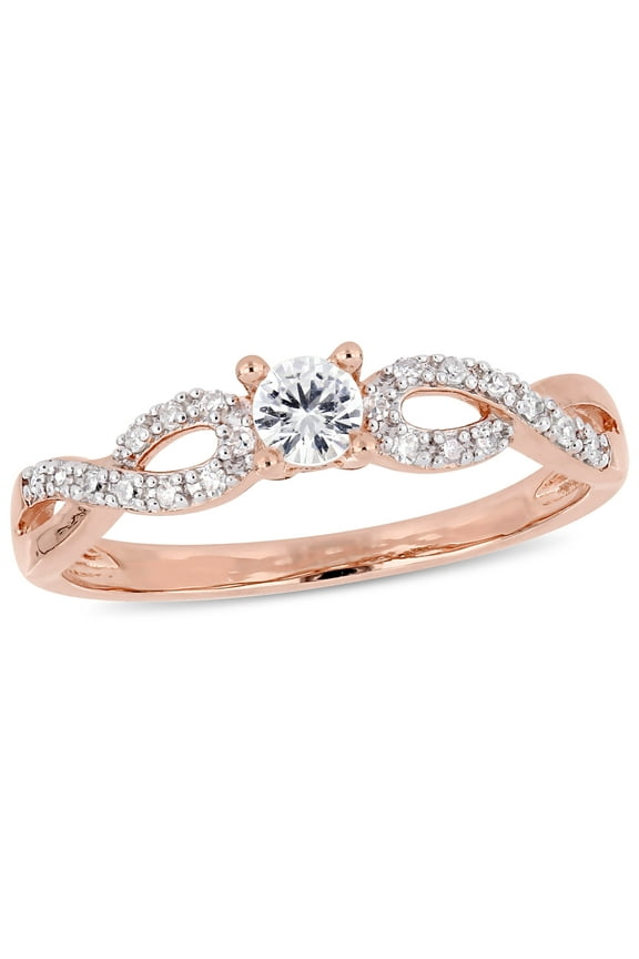 Women's Created Sapphire and Diamond Rose Gold Plated Engagement Ring