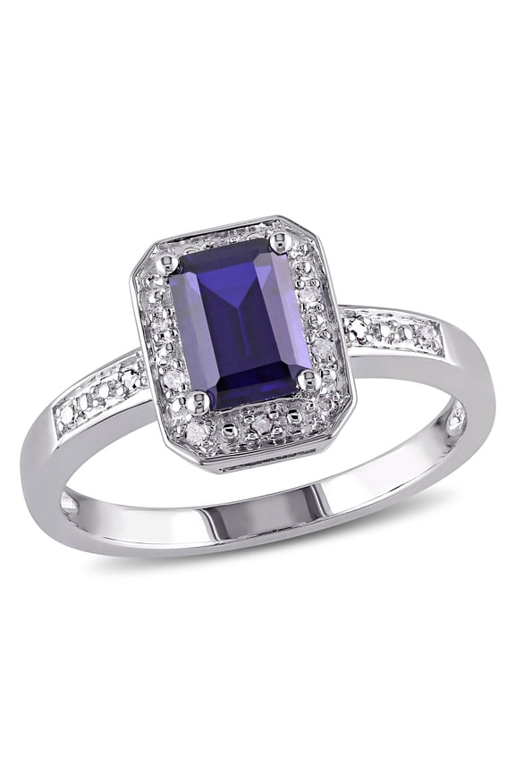 Women's 1.59 CT TGW Created Sapphire and Diamond Accent Sterling Silver Engagement Ring