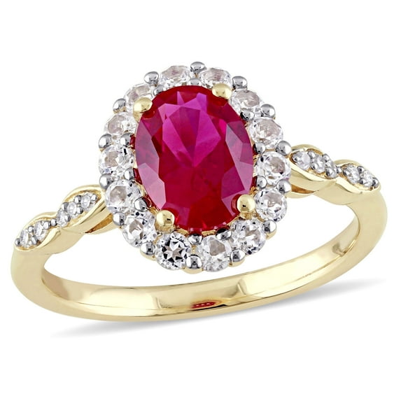 Everly Women's Created Topaz and Created Ruby 14k Yellow Gold Ring