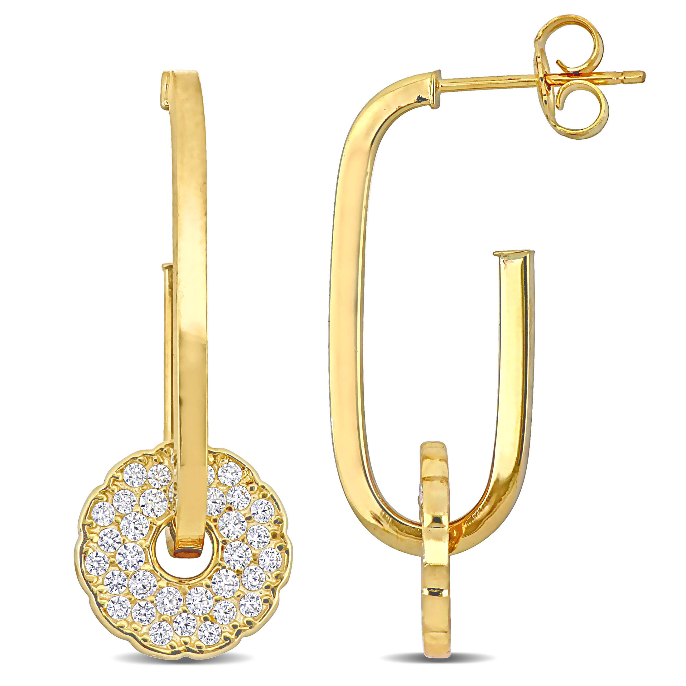 Everly Women's 10K Gold Hoop Earrings with Cubic Zirconia Disc - Dainty Fashionable Cluster Hoops