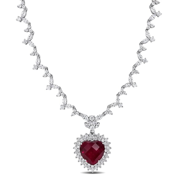 Everly Women's 47ct TGW Red and White Cubic Zirconia Sterling Silver Heart Necklace