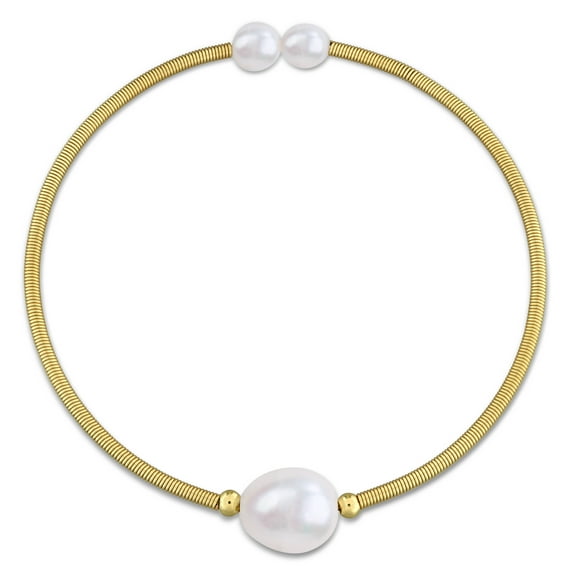 Everly Women's Cultured Freshwater Pearl Yellow Gold Plated Brass Cuff Bangle