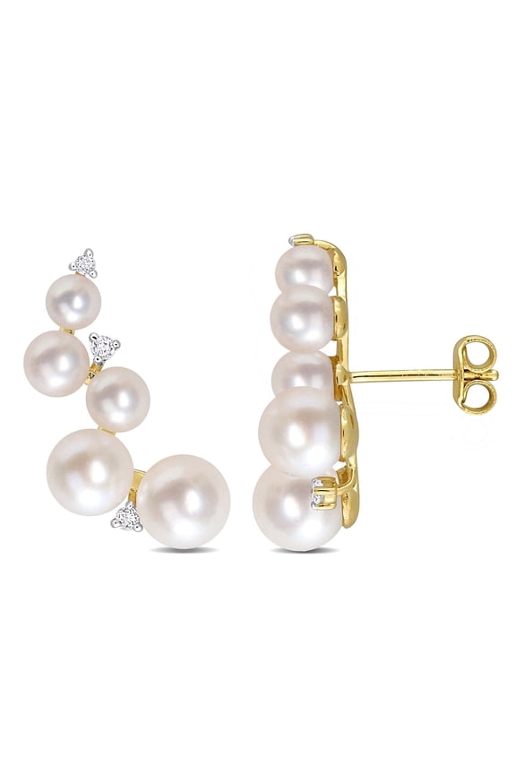 Women's Cultured Pearl and Topaz Yellow Gold Plated Earrings