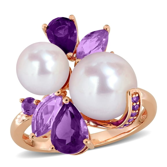 Everly Women's Cultured Freshwater Pearl and Multi-Gemstone Rose Silver Cluster Ring