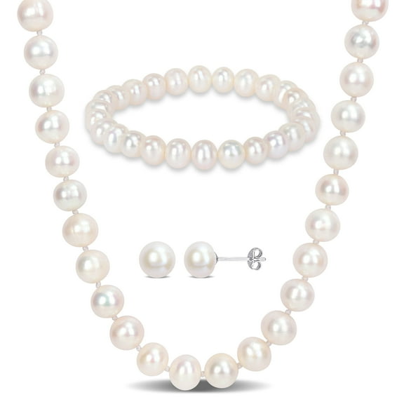 Everly Women's Cultured Pearl Sterling Silver Bracelet Jewelry Set