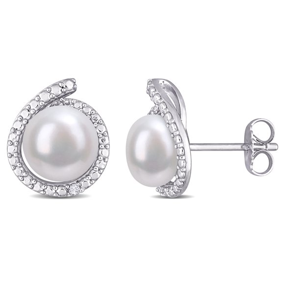 Everly Women's 8-8.5mm Cultured Freshwater Pearl & Diamond Accent Sterling Silver Halo Stud Earrings
