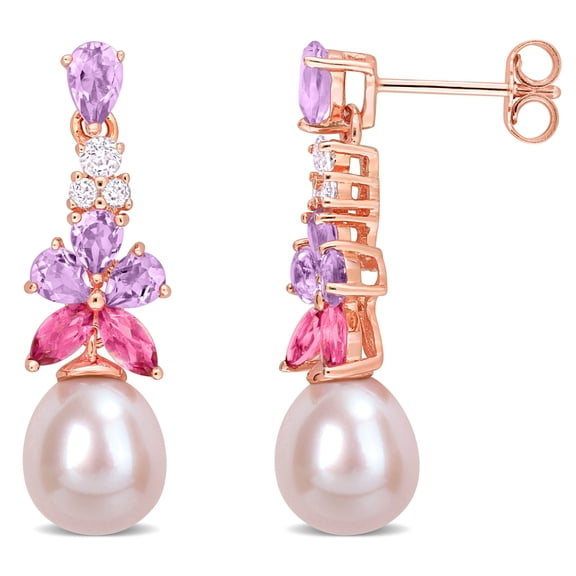Everly Women's Pink Cultured Freshwater Pearl & Multi-Gem 18k Rose Gold Plated Silver Drop Earrings