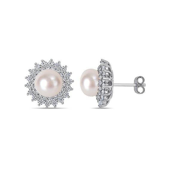 Everly Women's Cultured Pearl and Cubic Zirconia Sterling Silver Earrings