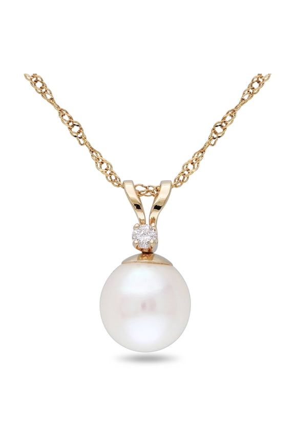 Women's Cultured Pearl and Diamond 14k Yellow Gold Necklace