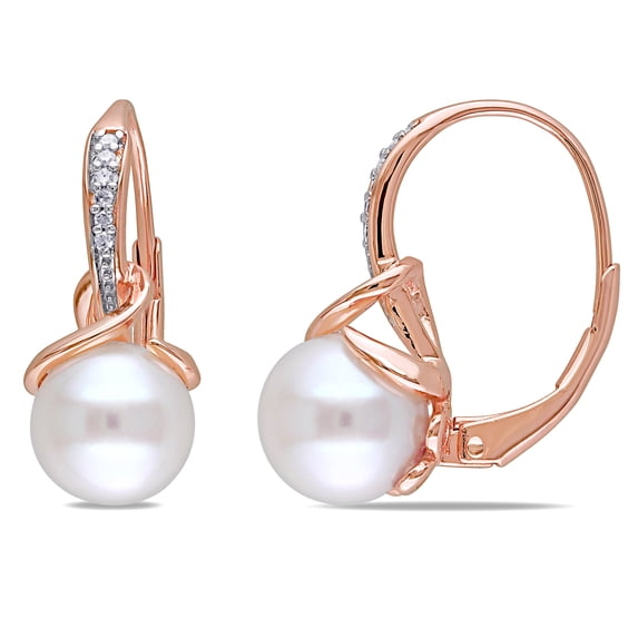 Everly Women's 8-8.5mm Cultured Freshwater Pearl & Diamond Rose Plated Sterling Silver Earrings