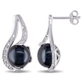 thumbnail image 1 of Everly Women's 9-9.5mm Black Cultured Freshwater Pearl and Diamond Accent Sterling Silver Earrings, 1 of 7