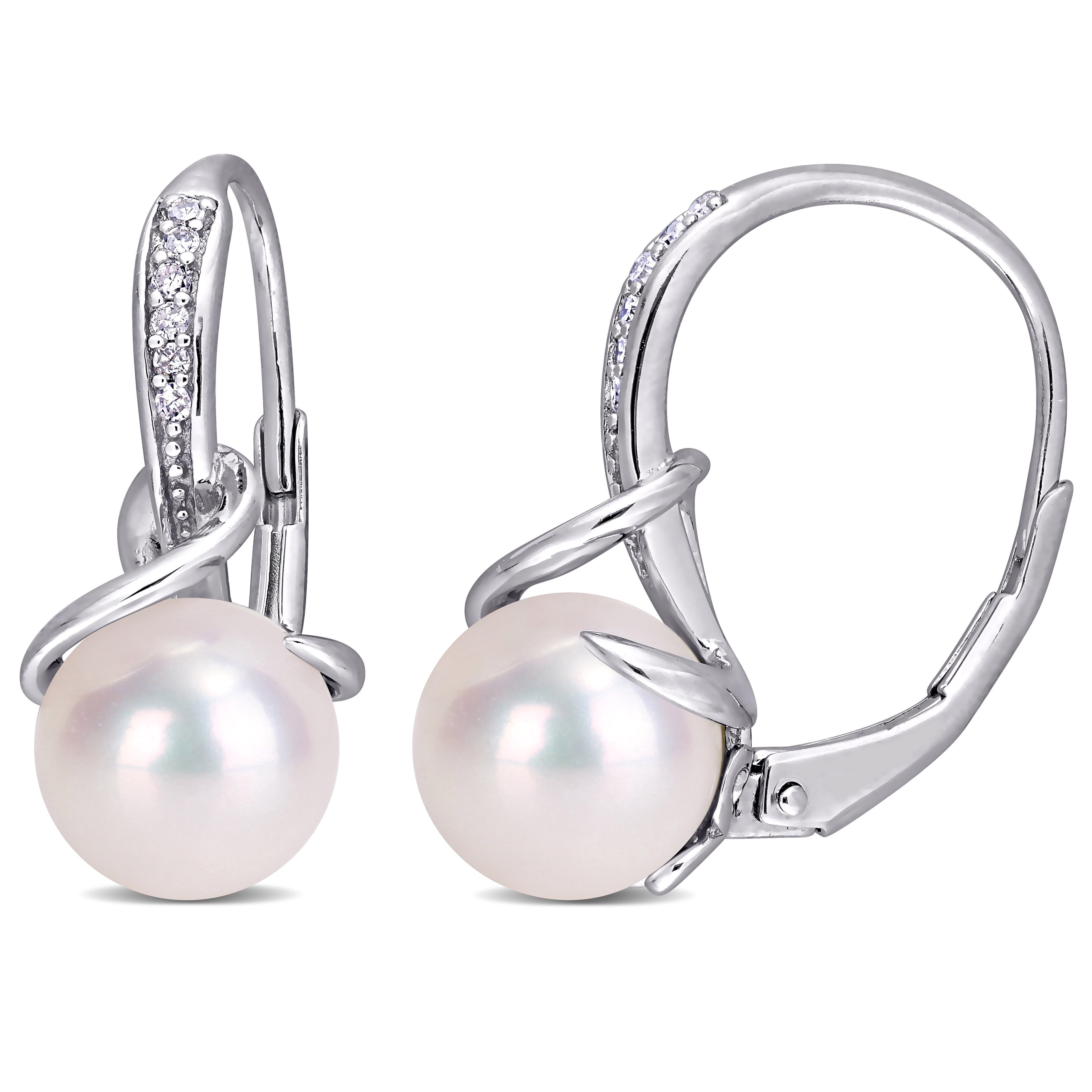 Everly Women's 8-8.5mm Cultured Freshwater Pearl & Diamond Accent Sterling Silver Twist Earrings