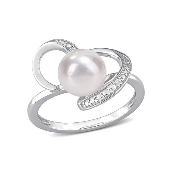 Everly Women's Cultured Pearl and Diamond Sterling Silver Ring