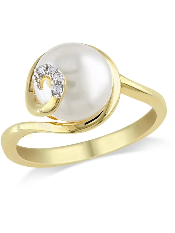 Women's Cultured Pearl and Diamond Sterling Silver Ring