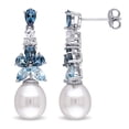 thumbnail image 1 of Everly Women's 8.5-9mm Cultured Freshwater Pearl & Multi-Gem Sterling Silver Drop Earrings, 1 of 9