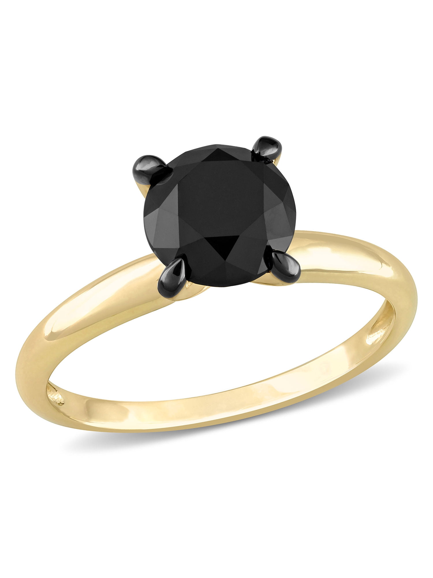 Miabella Women's 2 Carat T.W. Black Diamond 10kt Yellow Gold Solitaire Engagement Ring