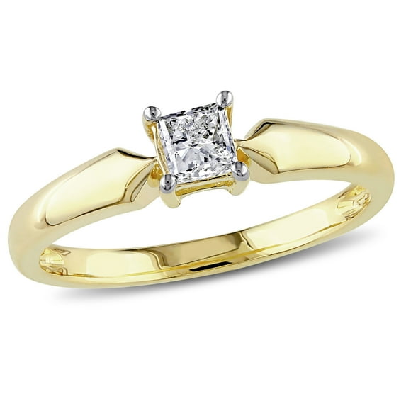 Miabella Women's 1/3 Carat T.W. Princess-Cut Diamond 10kt Yellow Gold Solitaire Engagement Ring