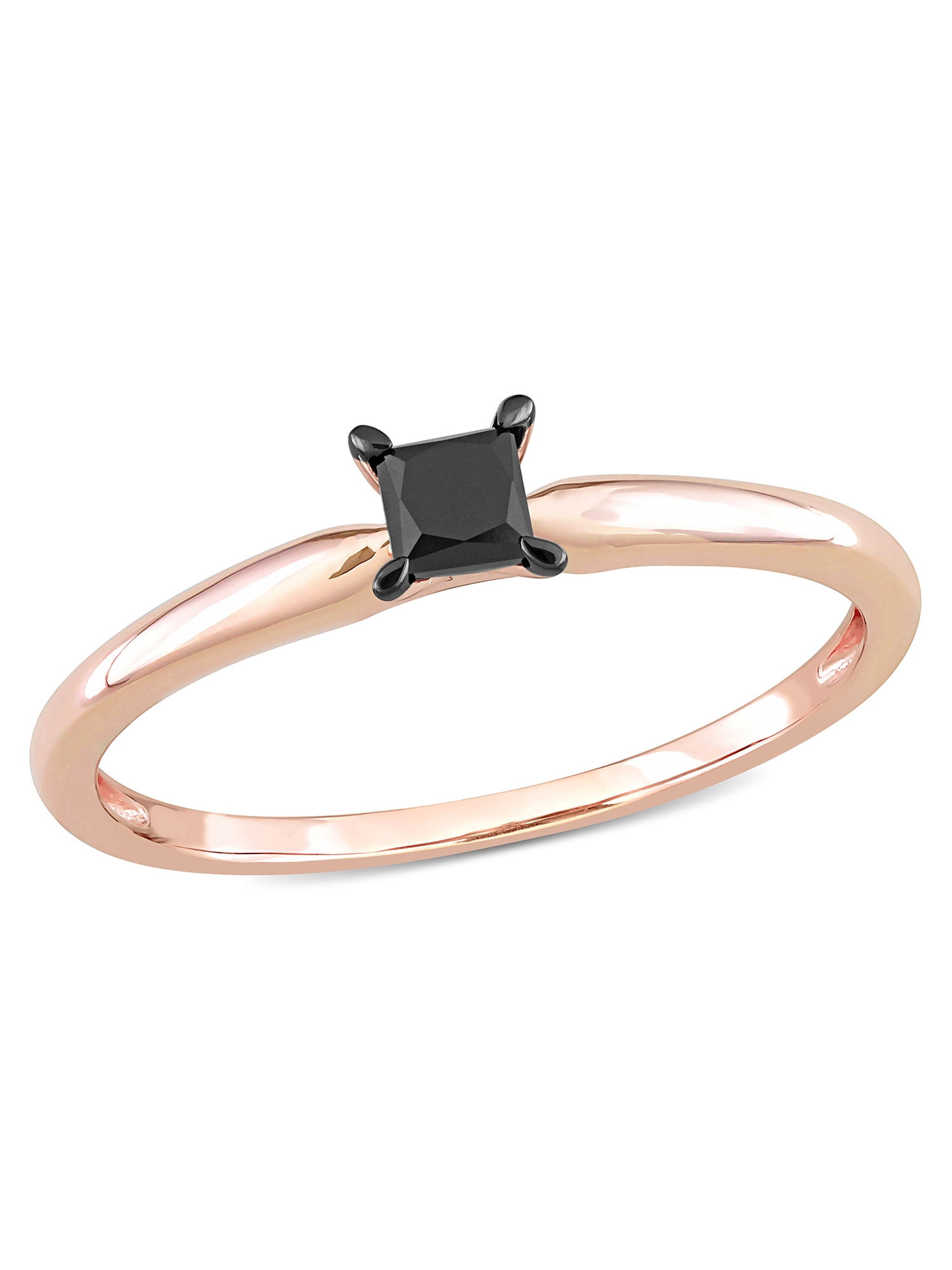 1/4 Carat T.W. Black Diamond 14kt Rose Gold Black Rhodium Plated Solitaire Engagement Ring