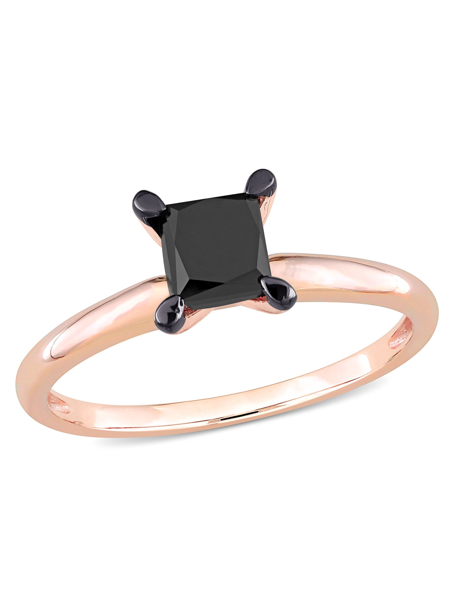 1 Carat T.W. Black Diamond 14kt Rose Gold Square Black Rhodium Plated Solitaire Engagement Ring