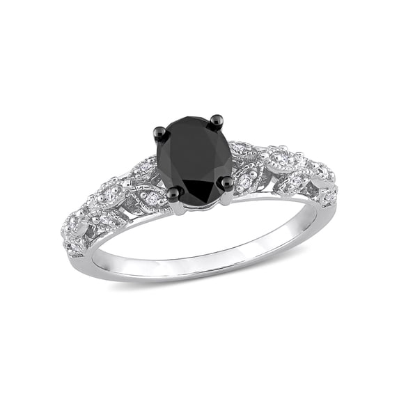 1 Carat T.W. Oval-Cut Black Diamond and Round-Cut White Diamond 14kt White Gold Vintage Engagement Ring