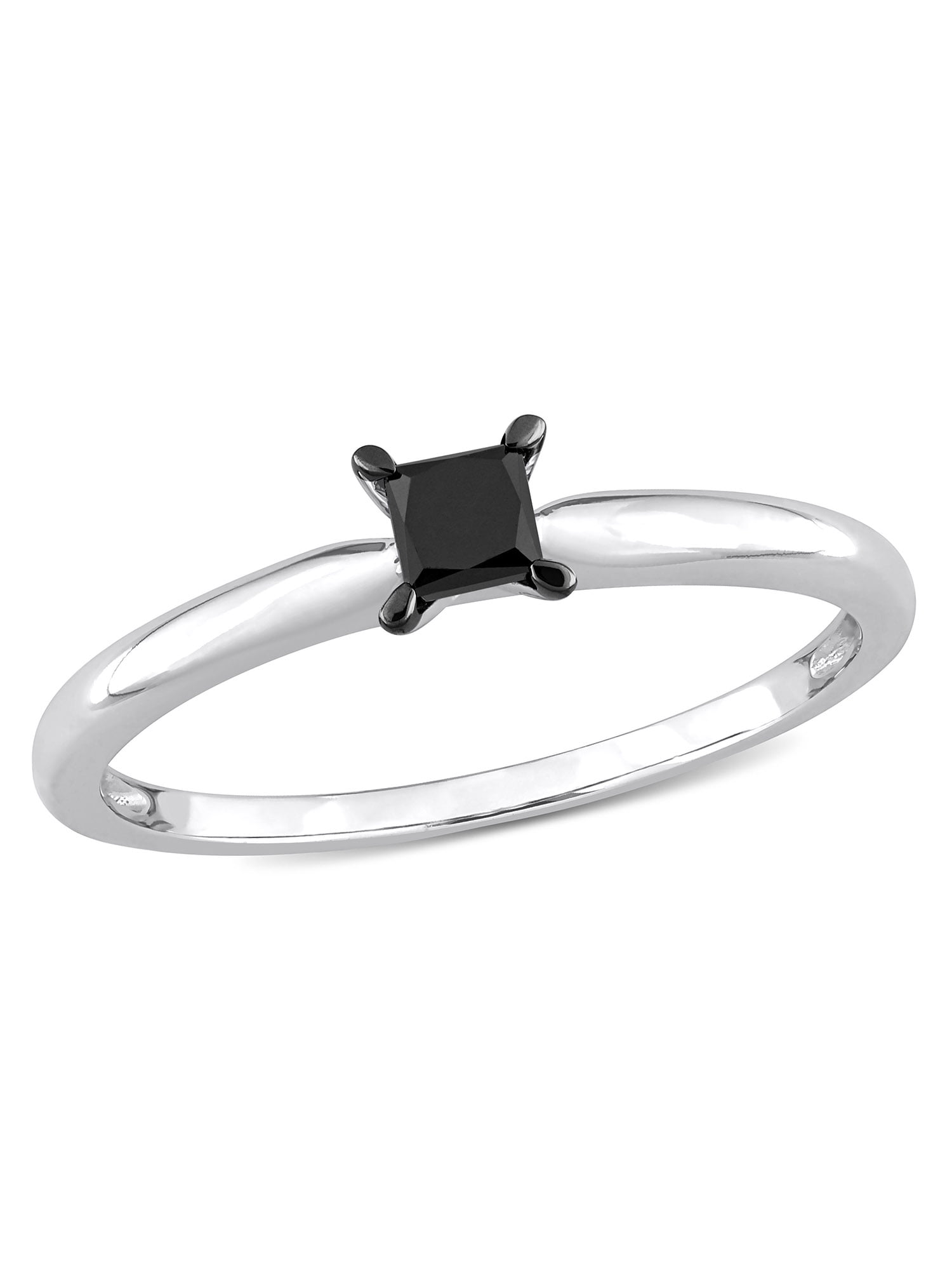 1/4 Carat T.W. Black Diamond 14kt White Gold Black Rhodium Plated Solitaire Engagement Ring