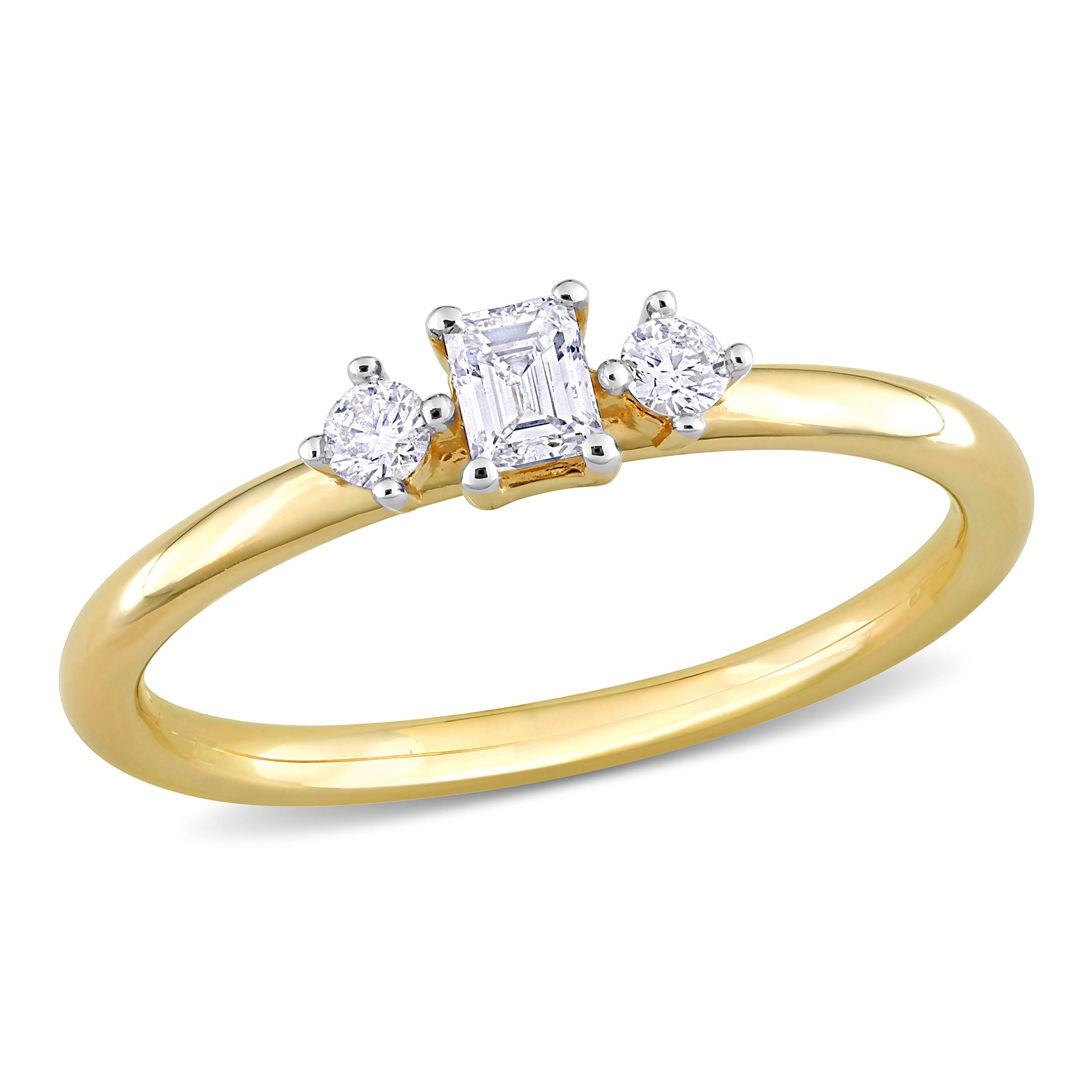 Miabella Women's 1/4 CT T.W. Emerald & Round Diamond 14kt Yellow Gold 3-Stone Engagement Ring