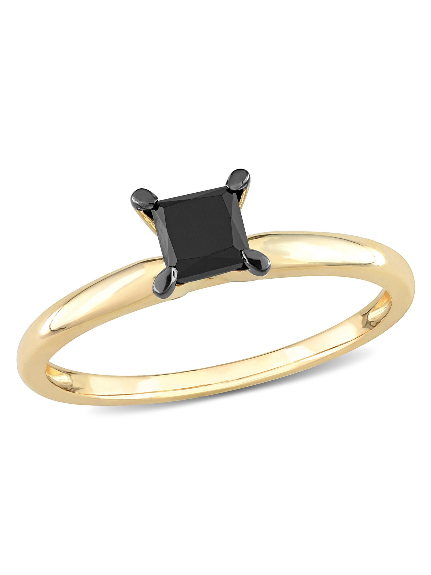 3/4 Carat T.W. Black Diamond 14kt Yellow Gold Square Black Rhodium Plated Solitaire Engagement Ring
