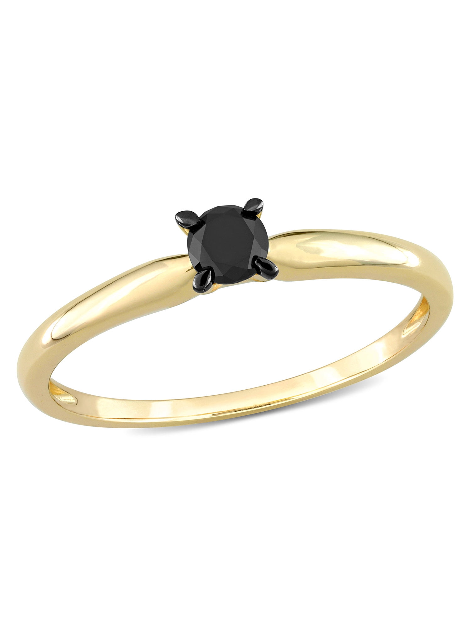1/4 Carat T.W. Black Diamond 14kt Yellow Gold Black Rhodium Plated Solitaire Engagement Ring