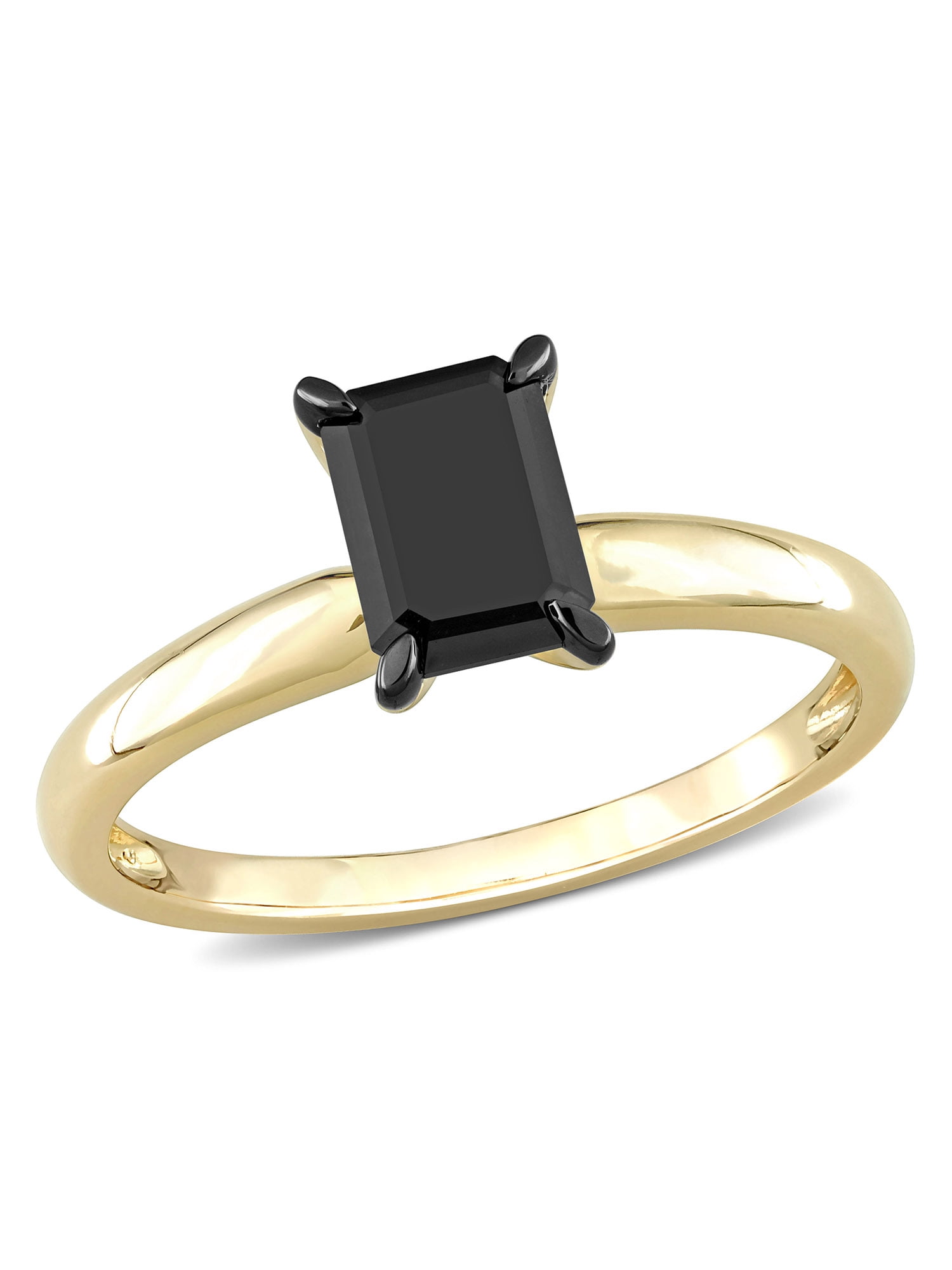 1 Carat T.W. Black Diamond 14kt Yellow Gold Black Rhodium Plated Solitaire Engagement Ring