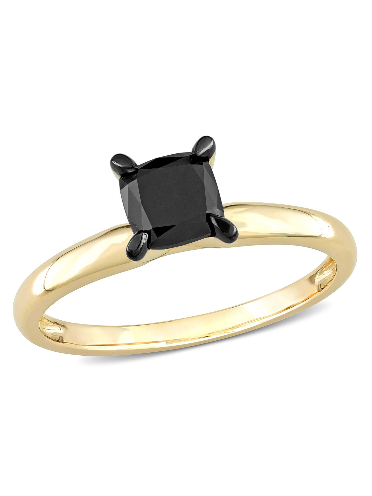 1 Carat T.W. Black Diamond 14kt Yellow Gold Black Rhodium Plated Solitaire Engagement Ring