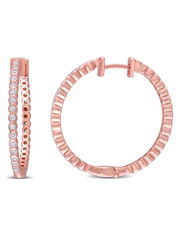 Womens 4/5ct TW Diamond 14k Rose Gold Hoop Earrings