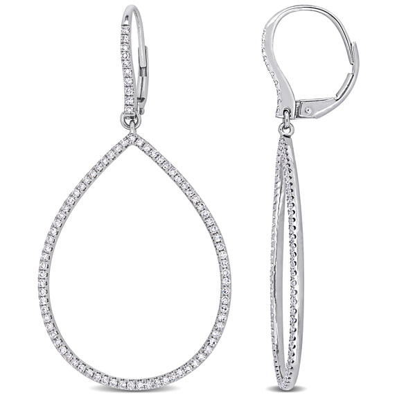 Everly Women's 4/5ct TW Diamond Open Teardrop 14k White Gold Dangle Earrings