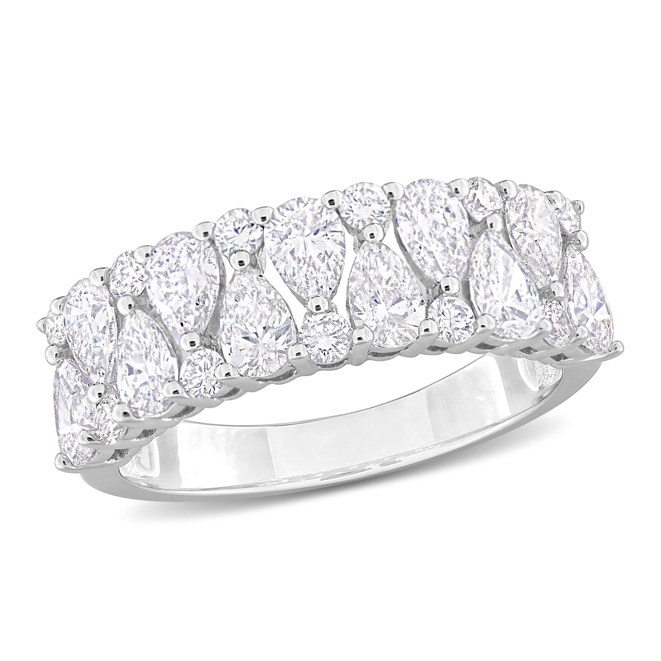 Miabella Women's 2 CT T.W. Pear & Round Diamond 14kt White Gold Semi-Eternity Anniversary Ring