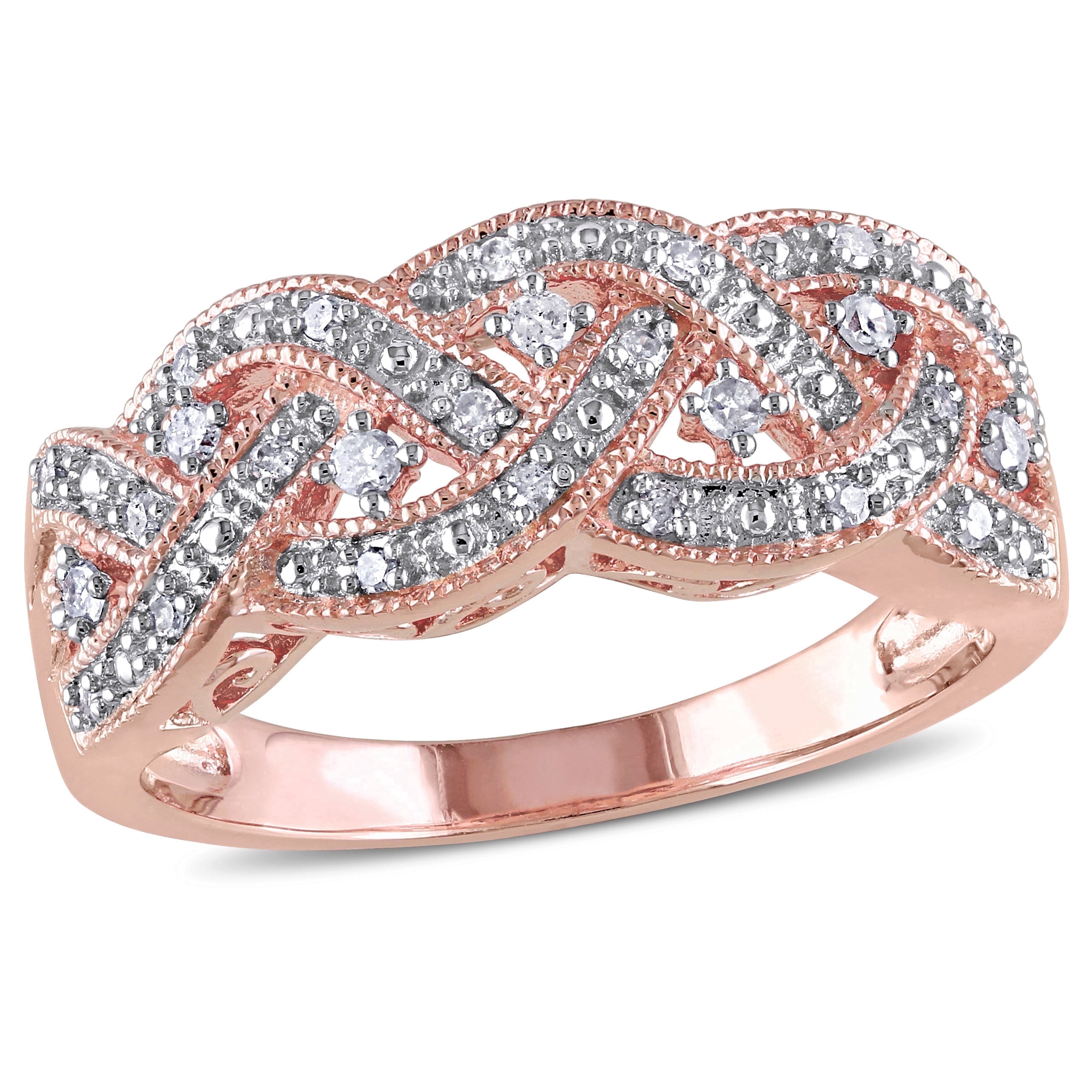 Everly Women's 0.13 CT TW Diamond Rose Gold Flash-Plated Sterling Silver Ring
