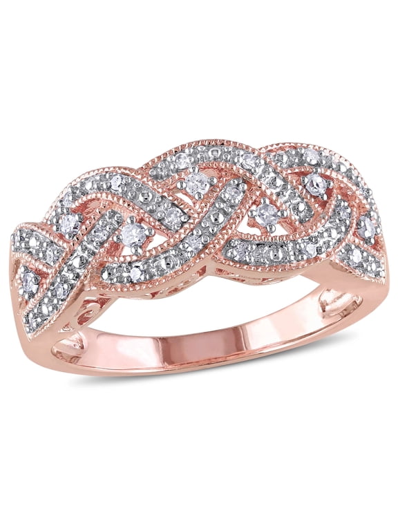 Women's 0.13 CT TW Diamond Rose Gold Flash-Plated Sterling Silver Ring