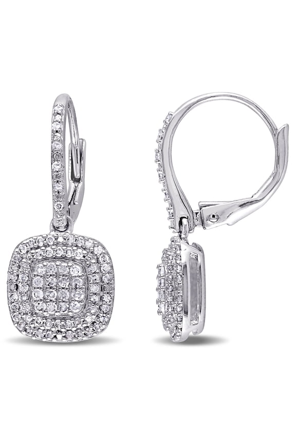 Women's 1/2ct TW Diamond Sterling Silver Grid Halo Leverback Earrings