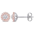 thumbnail image 1 of Everly Women’s 1/4ct TW Diamond Two Tone Rose White Sterling Silver Halo Stud Earrings, 1 of 8