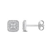 Miabella Womens 1/10 Carat T.W. Diamond Sterling Silver Cluster Square Halo Stud Earrings