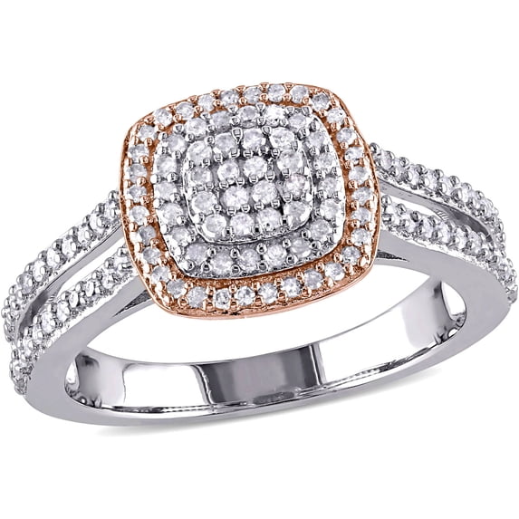 1/2 Carat T.W. Diamond Two-Tone Sterling Silver Double Halo Split Shank Ring