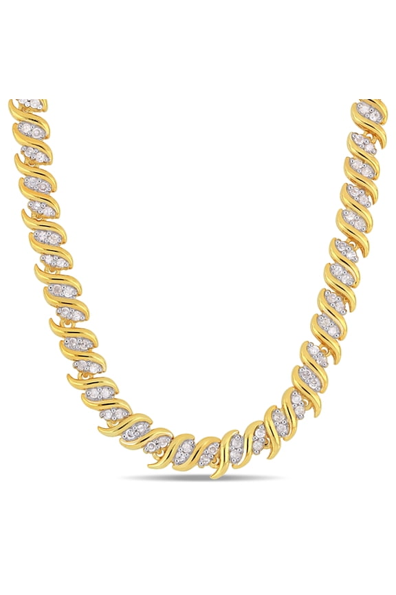 Women's 2ct TW Diamond Yellow Gold Flash Plated Sterling Silver S-Link Tennis Necklace