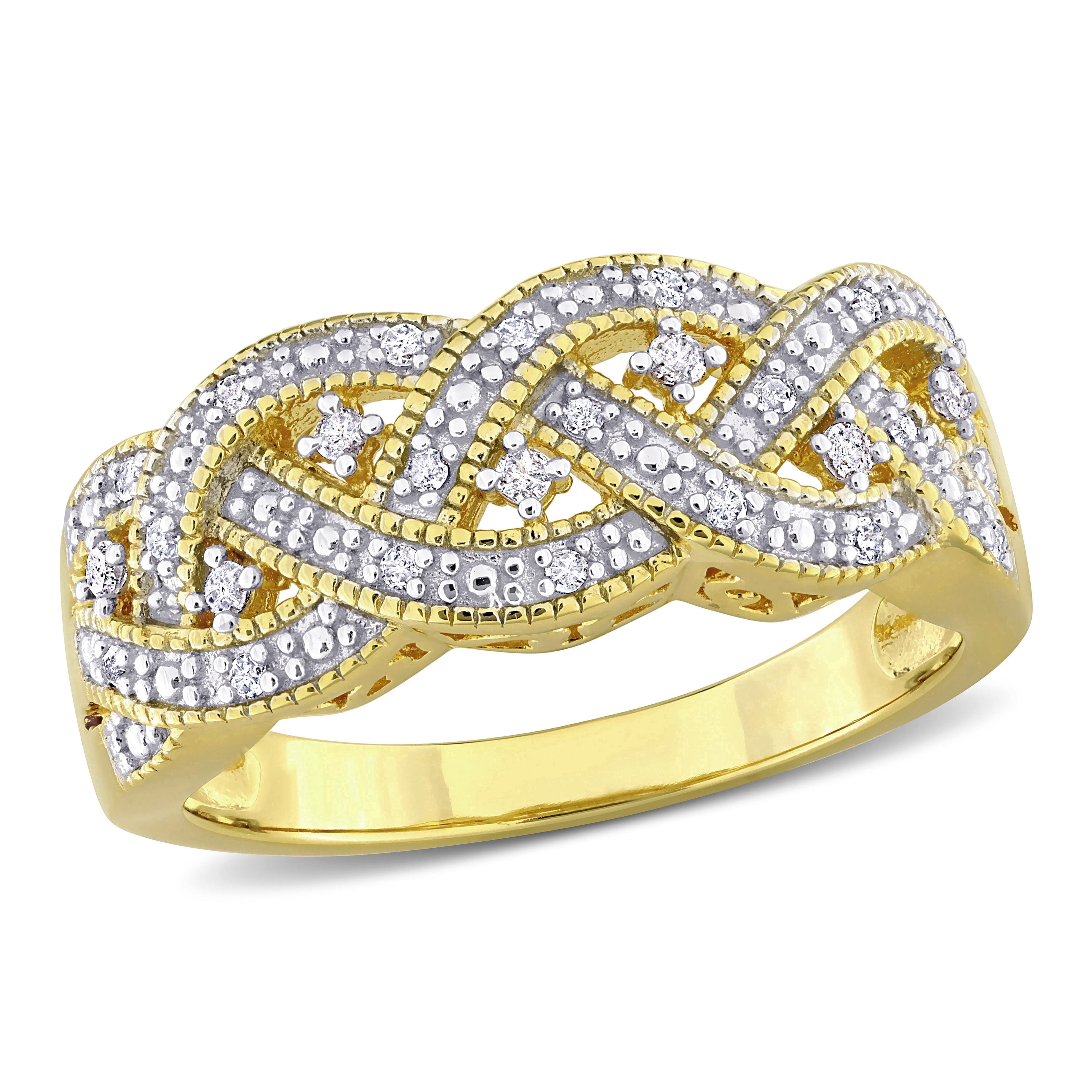 Everly Women's 0.13 CT TW Diamond Yellow Gold Flash-Plated Sterling Silver Ring